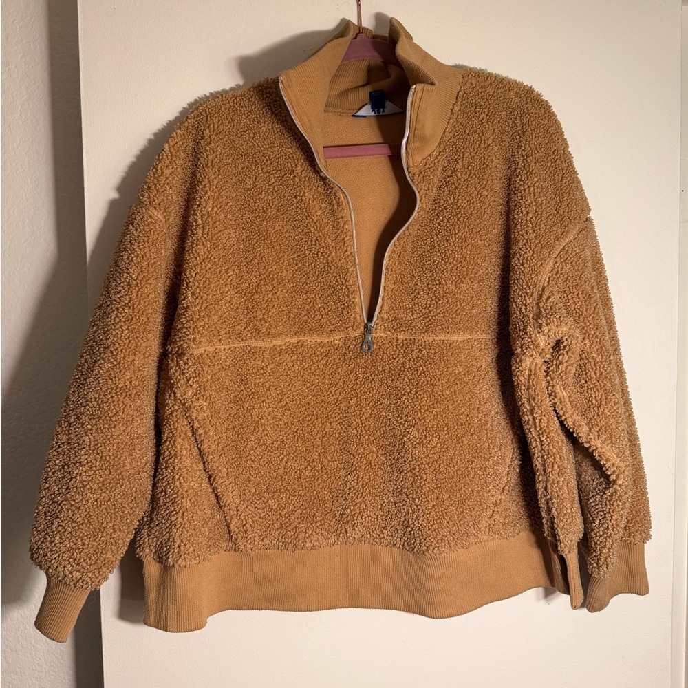 JoyLab Camel Sherpa Quarter-Zip Jacket